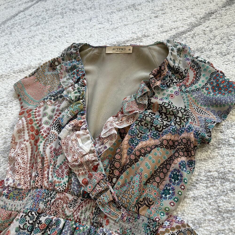 ETRO Silk Paisley Ruffle Wrap Dress Size IT 42 / US 6 - Picture 5 of 12